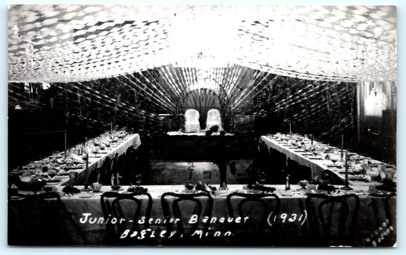 RPPC BAGLEY, Minnesota MN ~ Prom? JUNIOR SENIOR BANQUET Interior 1931  Postcard