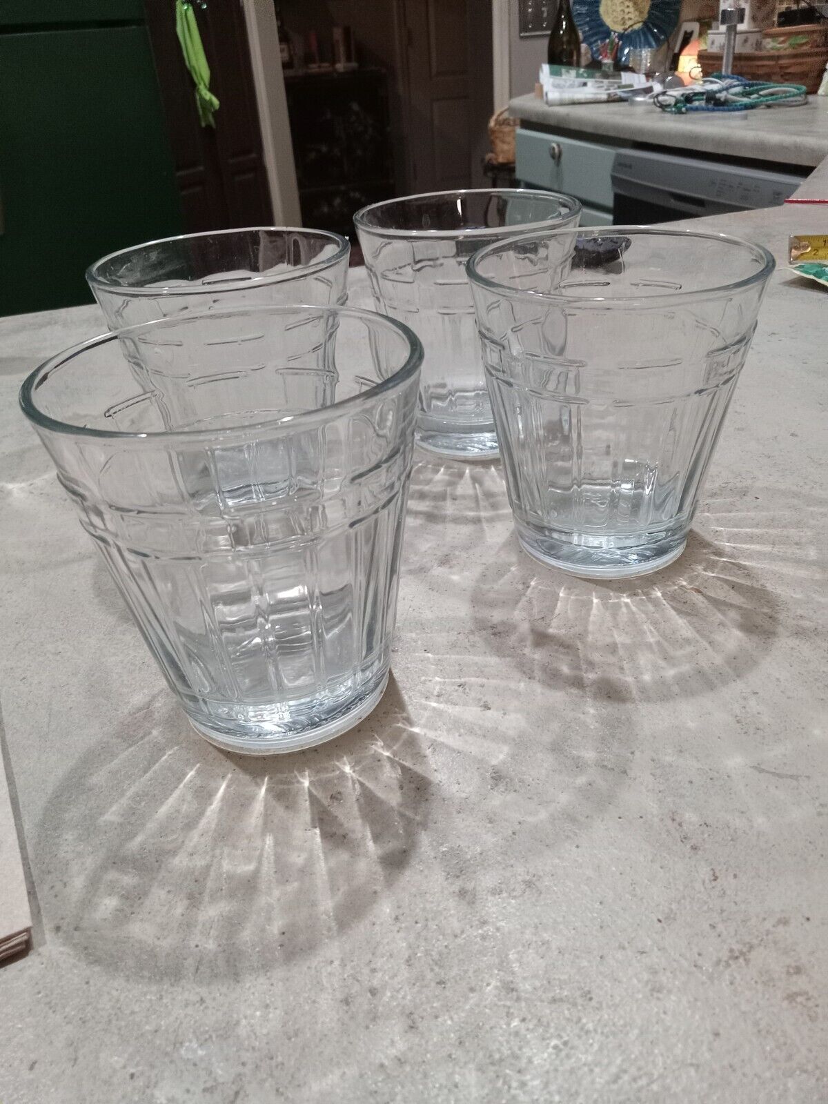 Set of 4 Longaberger Woven Traditions 12 Oz Clear Glass Tumblers Glasses USA
