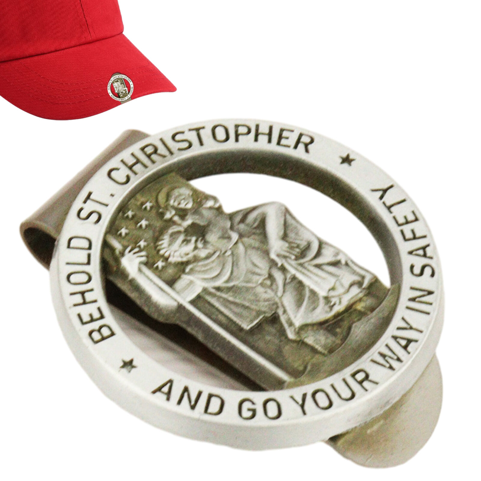 Visor Clip St Christopher & Our Lady Highway Medals Catholic Pewter Vintage Car