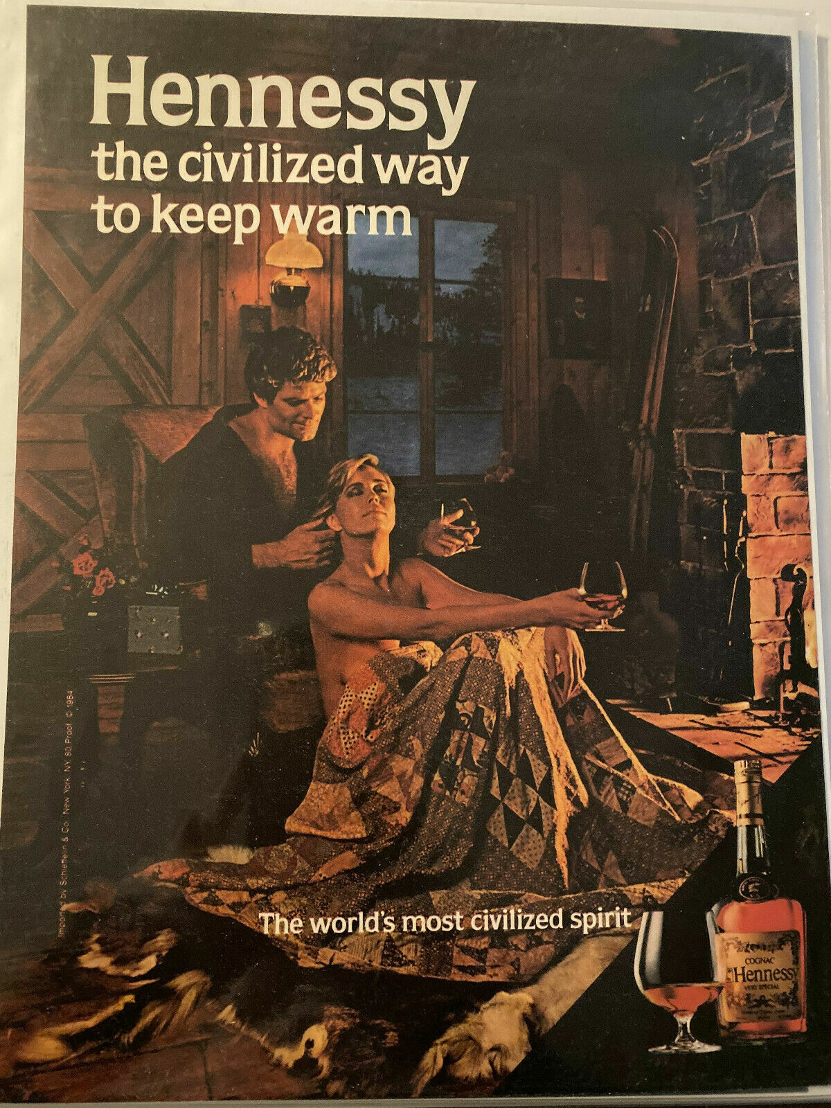 Hennessy Cognac 1984 Brandy French Cabin Nude Woman Vintage Magazine Print Ad