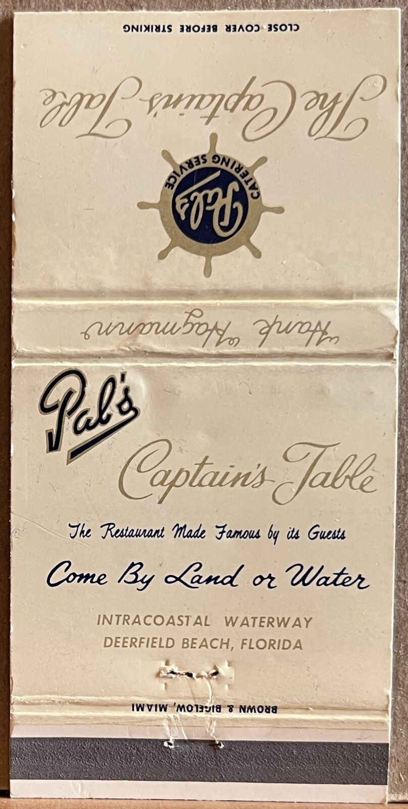 Pal\'s Captain Table Deerfield Beach FL Florida Vintage Matchbook Cover