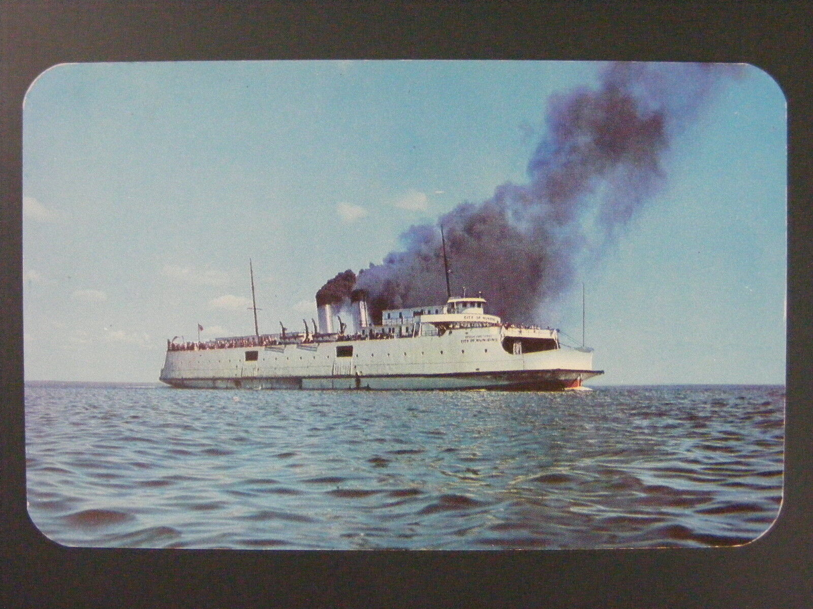 City Of Munising Ferry Boat Michigan Kodachrome Color Postcard Vintage c1950s