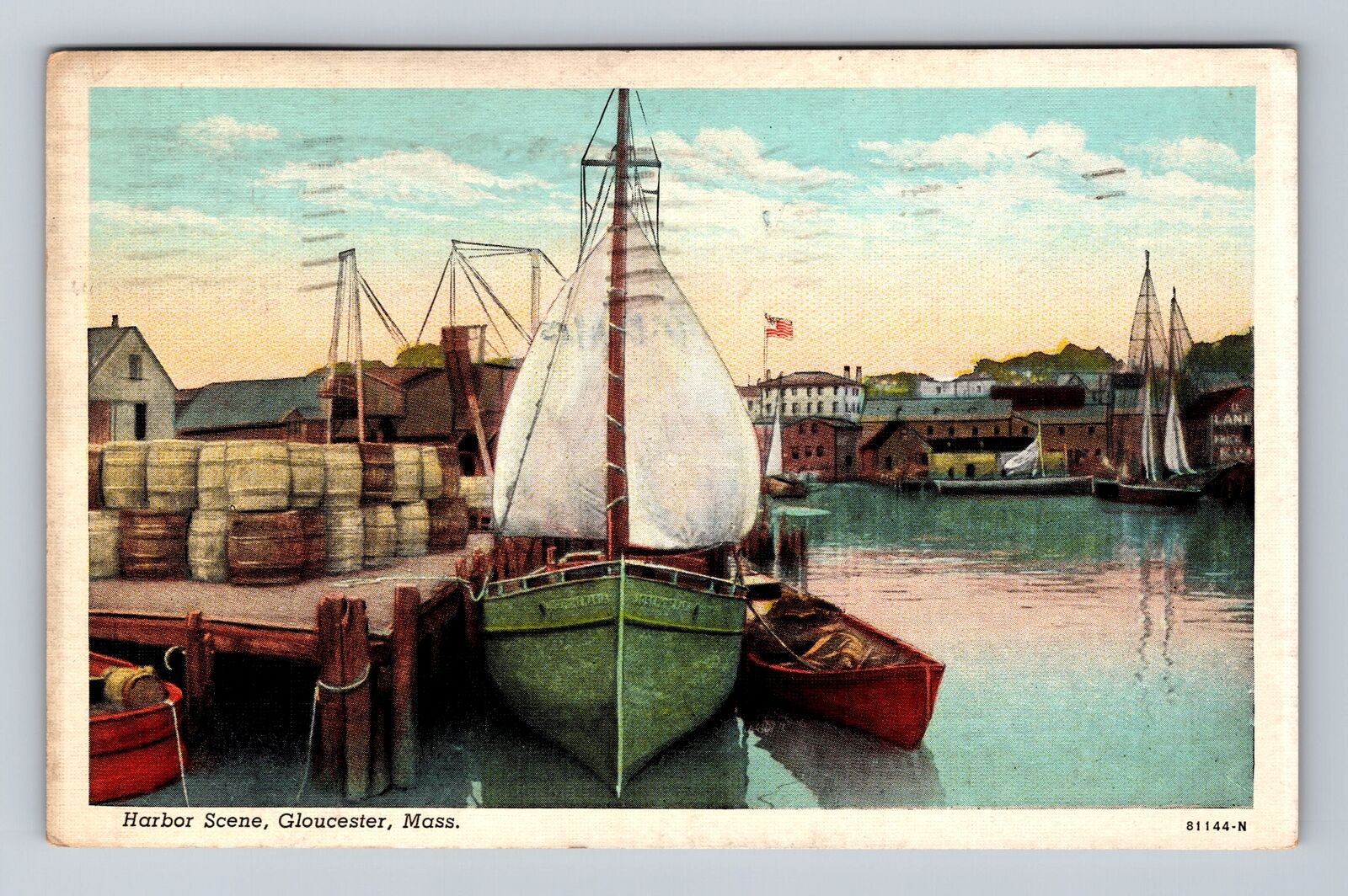 Gloucester MA-Massachusetts, Harbor Scene, Antique, Vintage c1941 Postcard