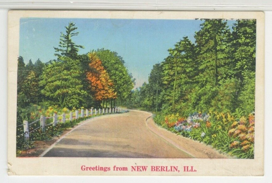 IL Postcard Greetings From New Berlin, Illinois 1939 vtg Linen A19