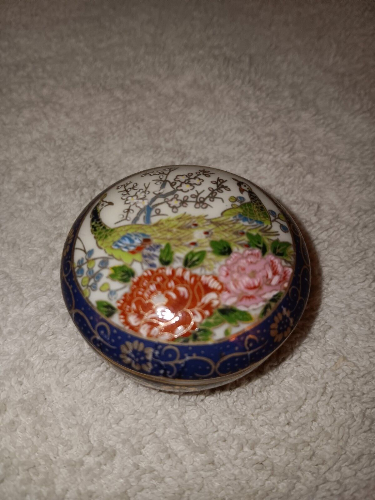 Vintage Asahi Japan Porcelain Peacocks Trinket Box