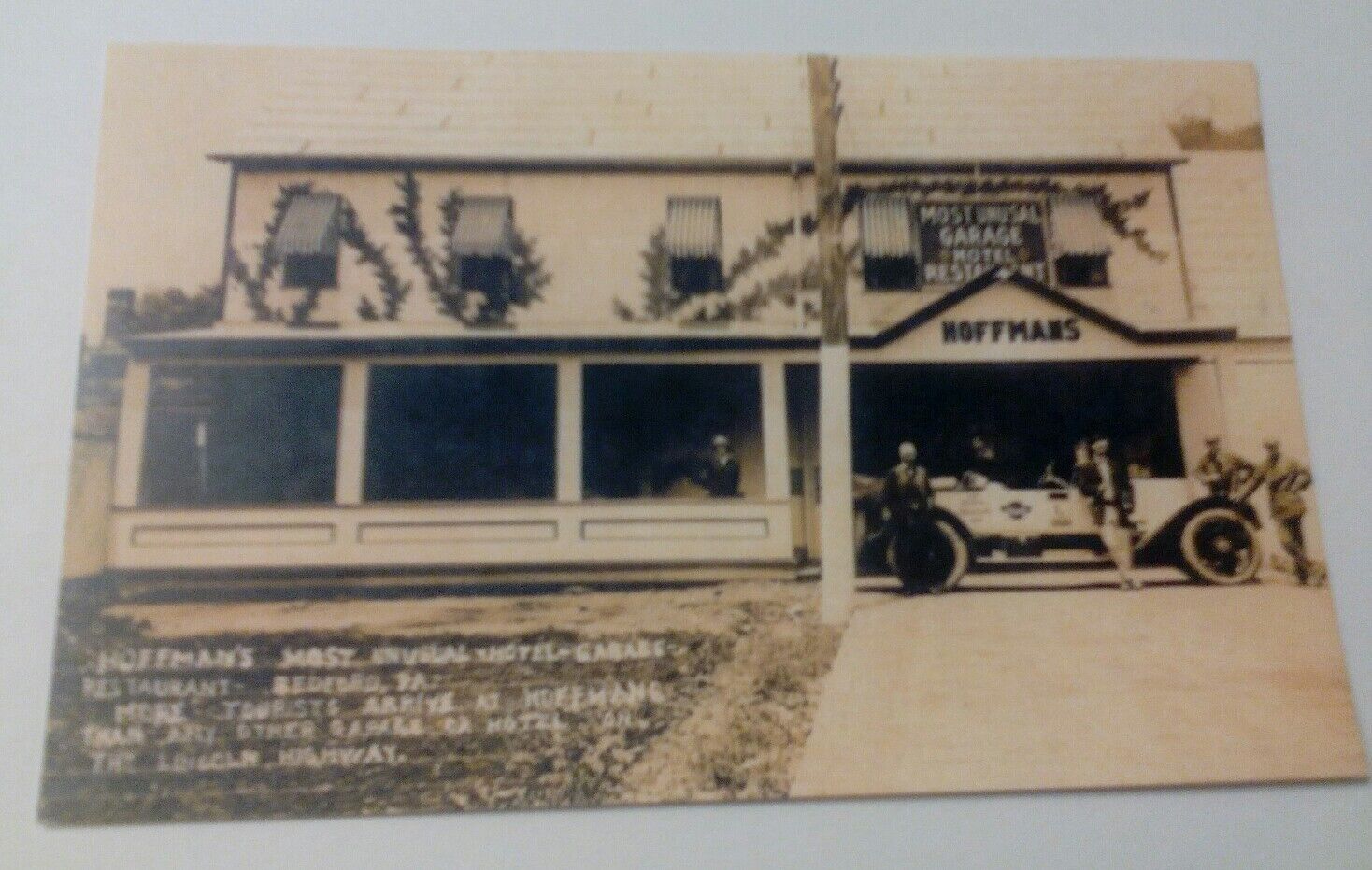 Old Hoffman\'s Garage Hotel Food Lincoln Highway Rt 30 Bedford PA. Postcard Repo