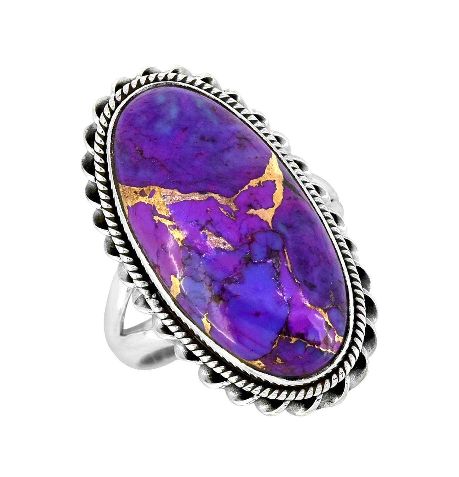 Purple Copper Turquoise 925 Sterling Silver Chunky Ring