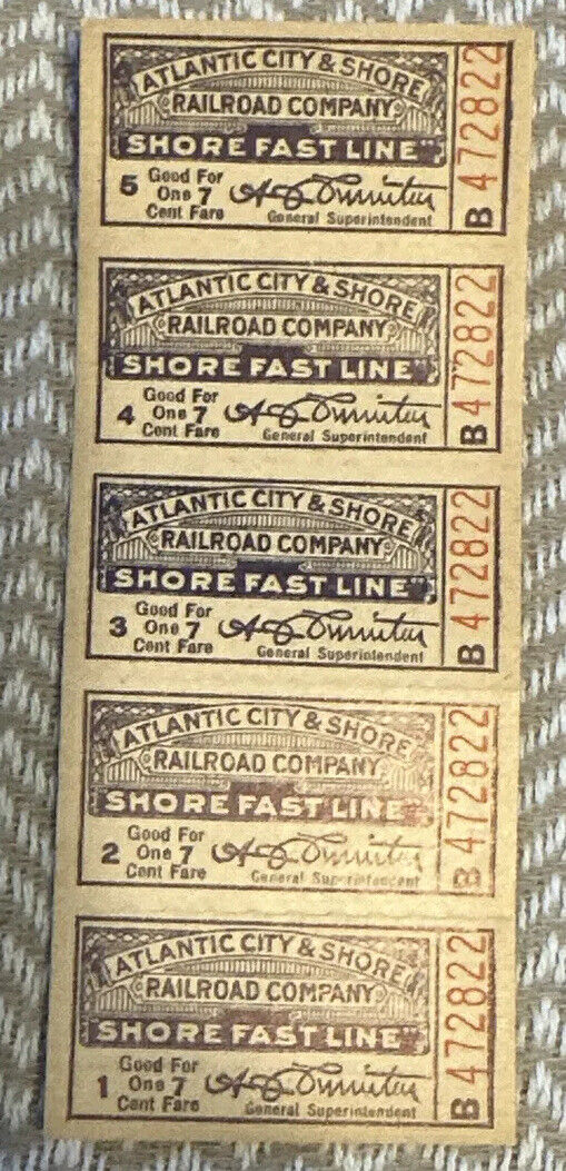 Early 1900’s Shore Fast Line  NJ Railroad tickets***RARE***ATLANTIC CITY