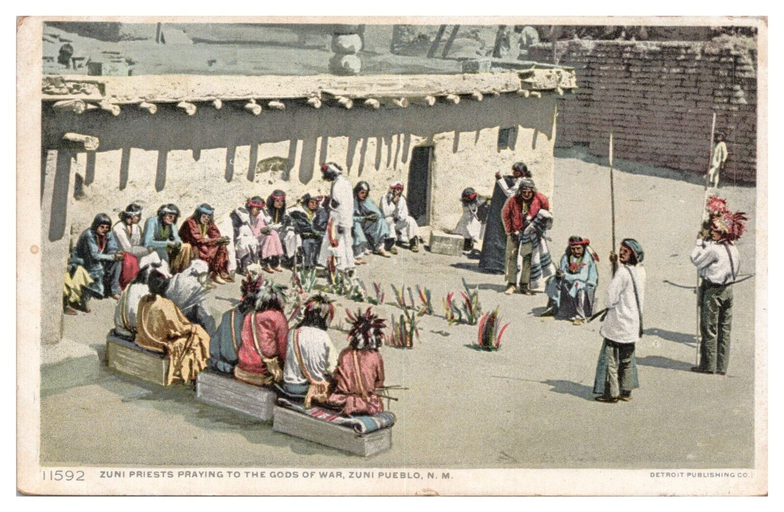 Zuni Priests Praying to the Gods of War Zuni Pueblo NM Postcard c1911 Phostint