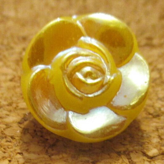 1 - Czech Glass Glossy Yellow Rose on a Yellow Button #45 .488\
