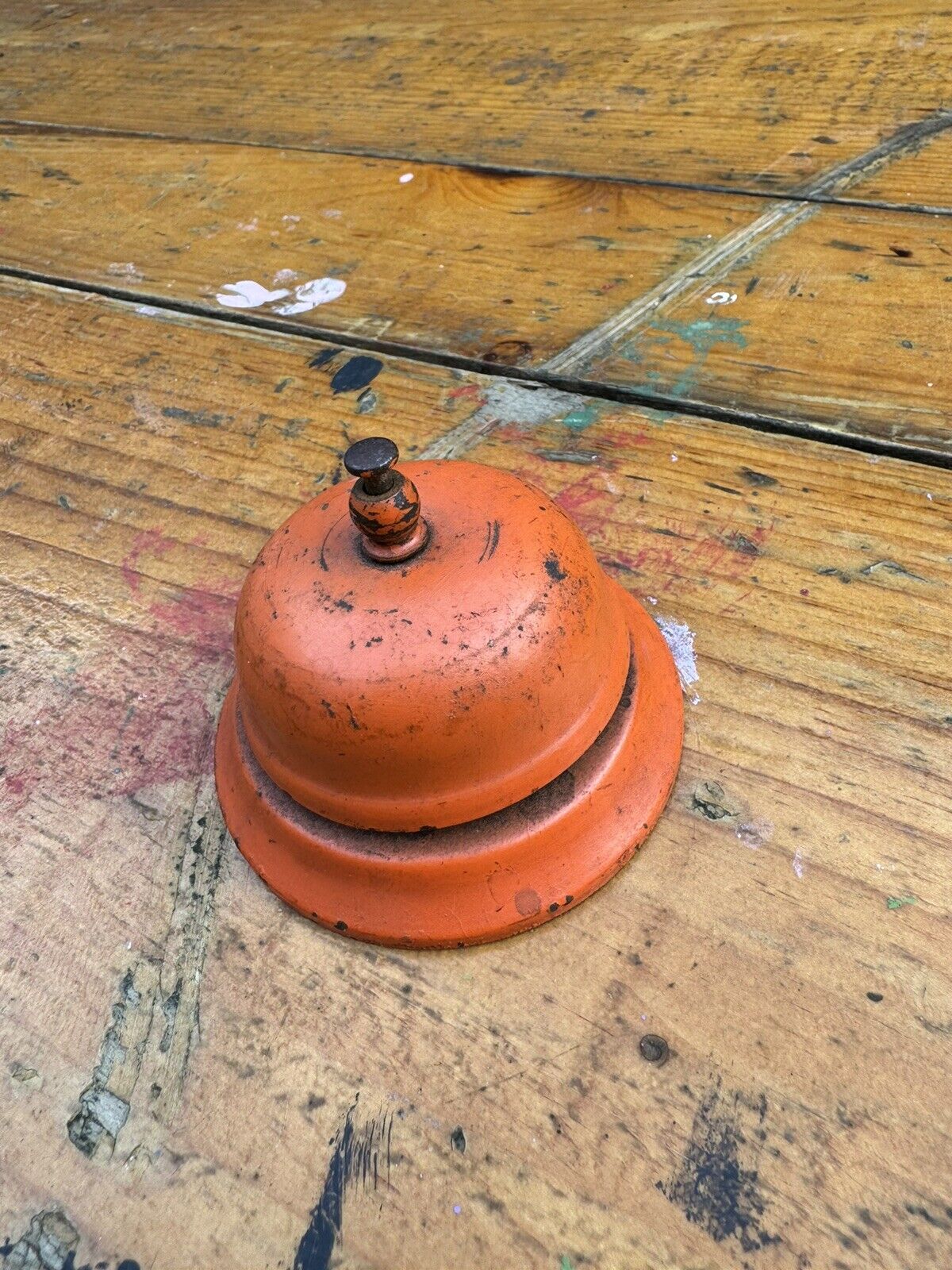 Antique Vintage Hotel Store Desk Bell Painted Orange