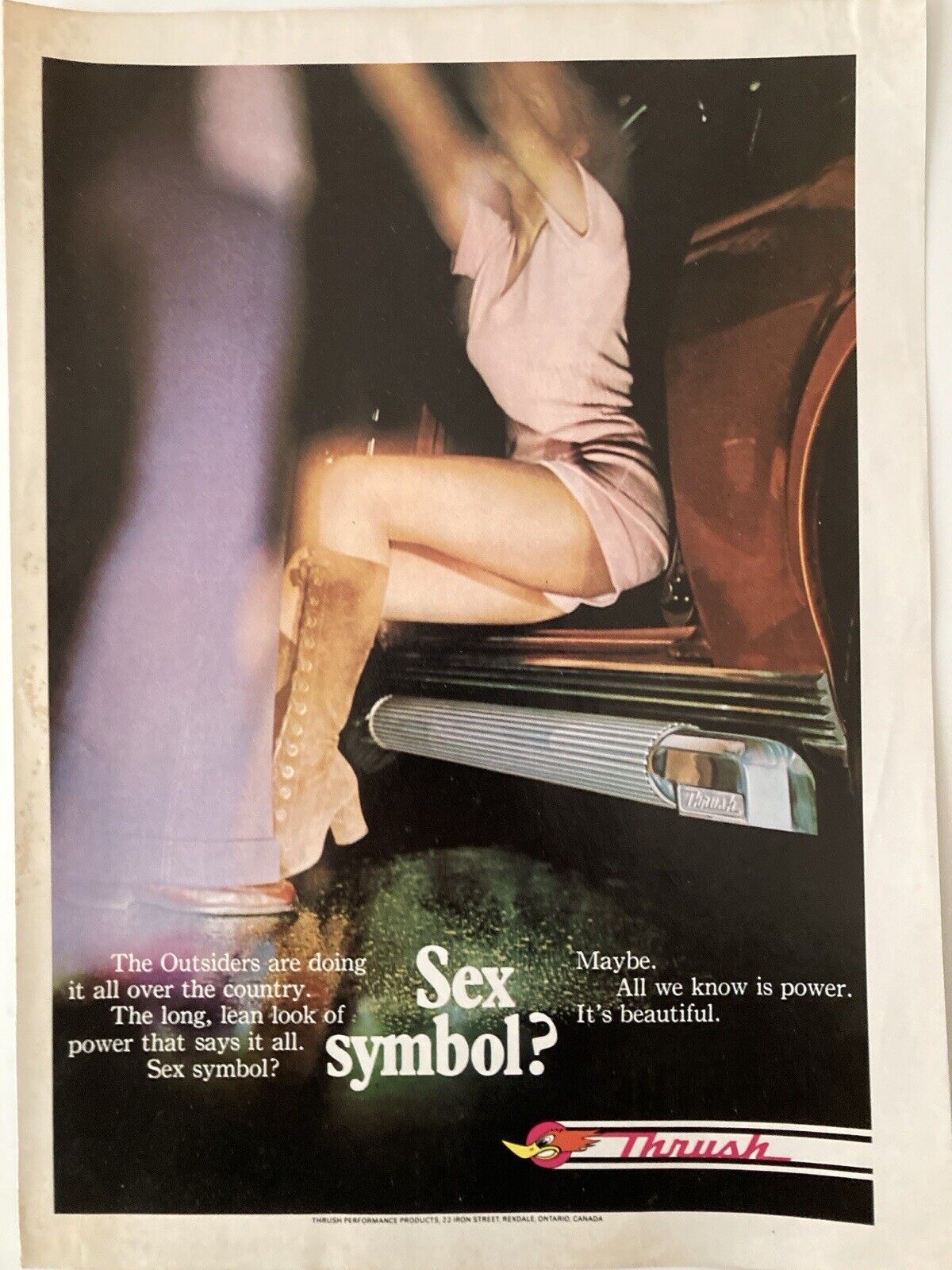 1975 Thrush Muffler Exhaust Print Ad Sex Symbol Sidepipes