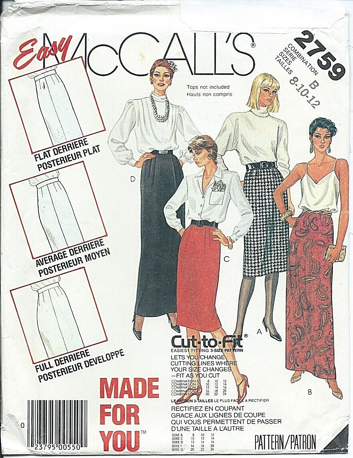 M 2759 sewing pattern LOVELY Straight SKIRT in 2 lengths sew sizes 8,10,12 UNCUT