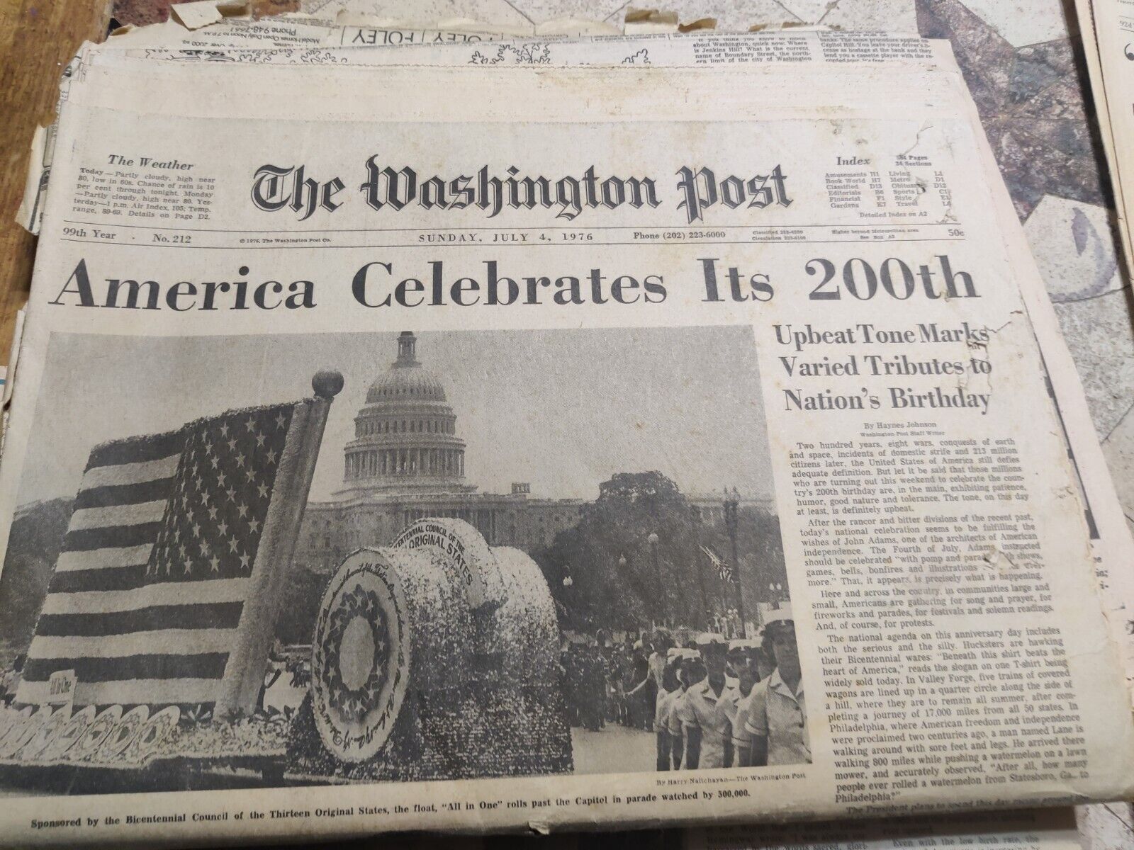 Vintage The Washington Post  July 4, 1976 200th Independence Day Paper W/ Insert