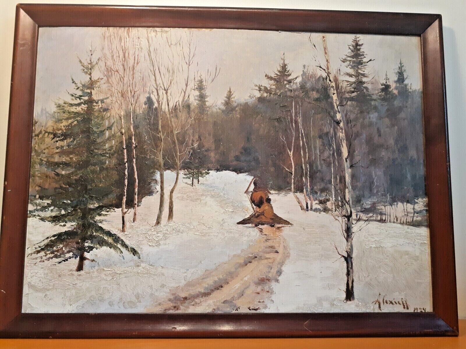 Antique Russian Oil Painting On Cardboard Signed  \