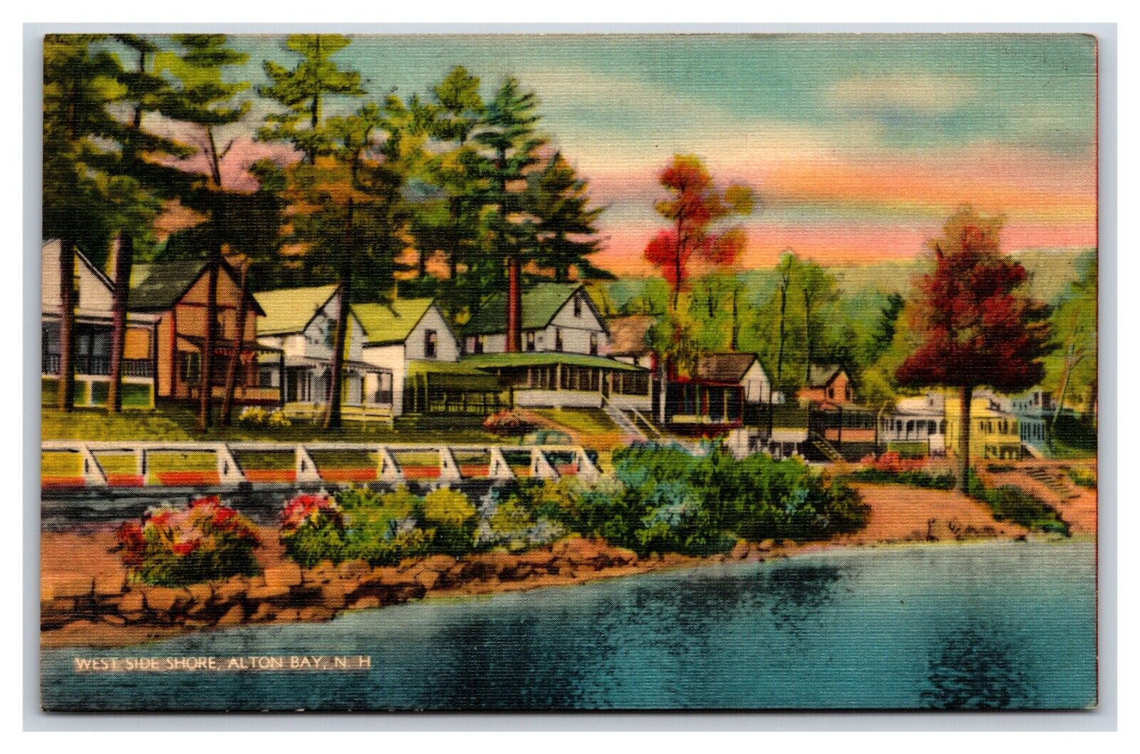 West Side Shore Alton Bay New Hampshire NH UNP Linen Postcard Y8