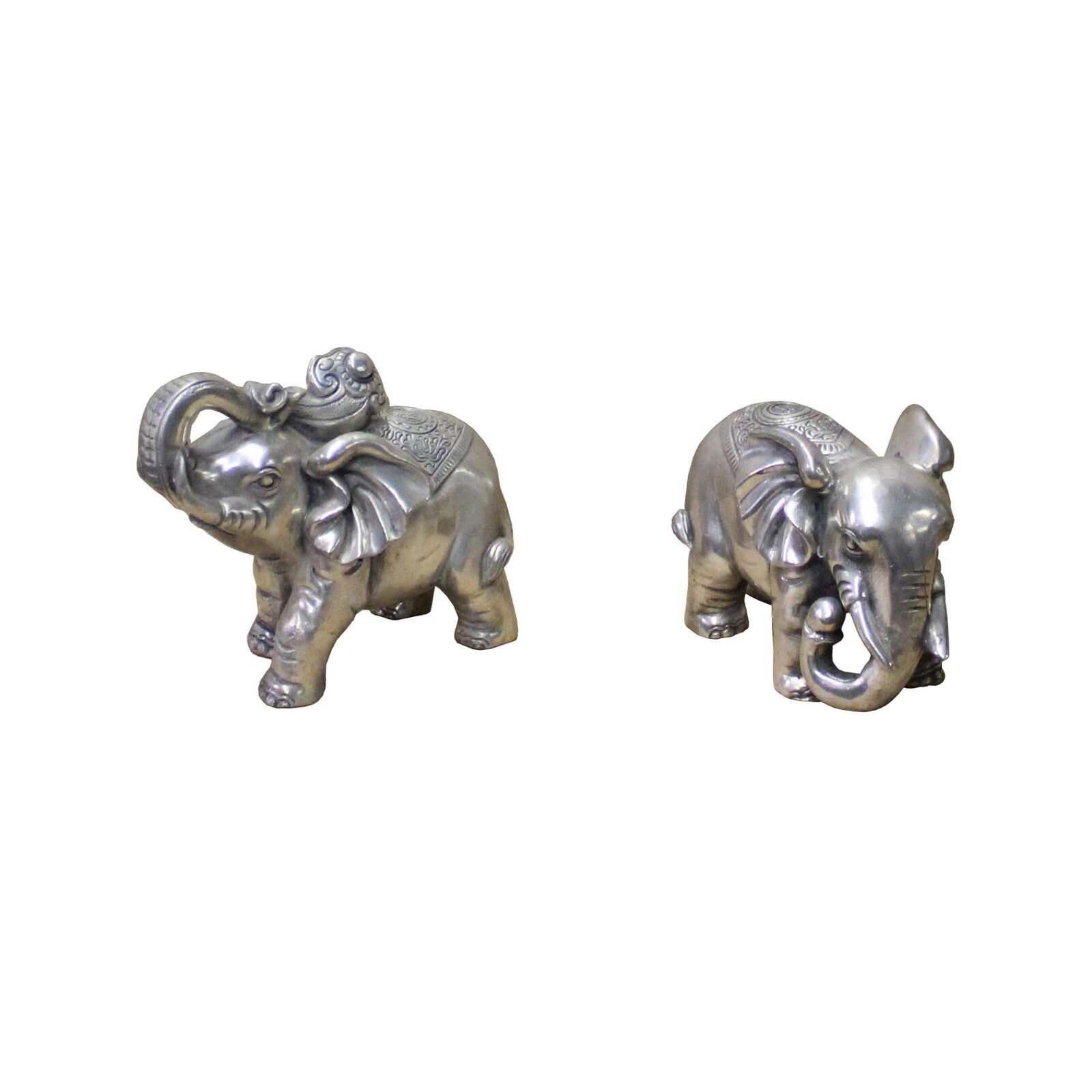 Chinese Pair Silver Color Mixed Metal Elephant Decor Figures cs4434