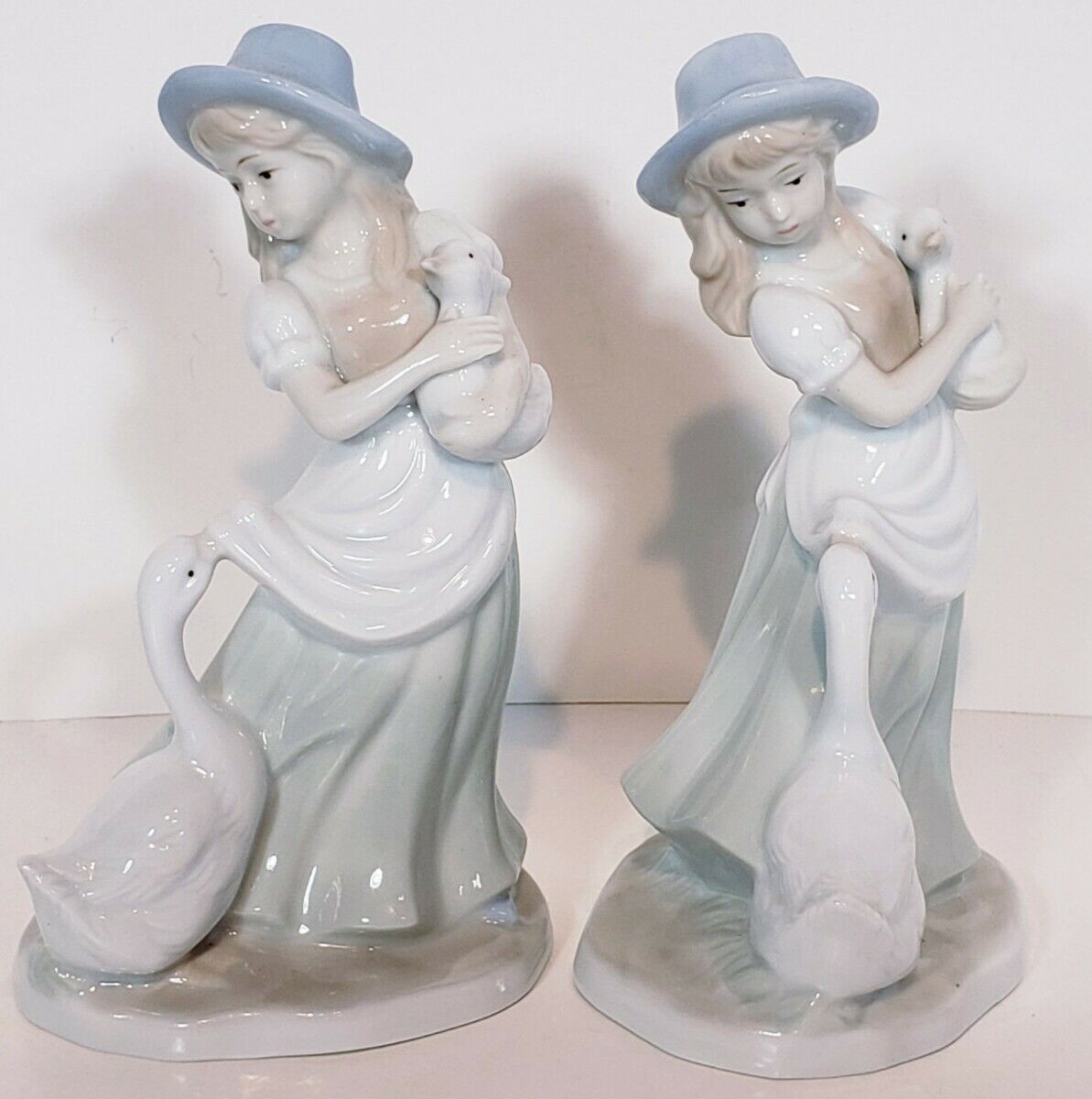 Porcelain Girl With Geese Gloss Figurines Lot Of 2