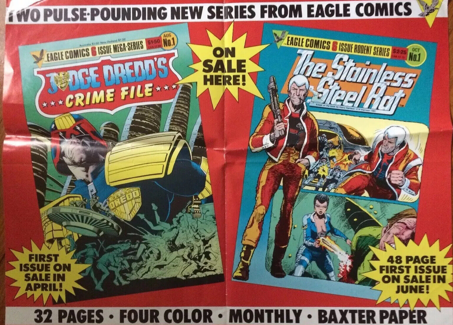 Vtg 1985 Judge Dredd The Stainless Steel Rat Promo Comic Poster
