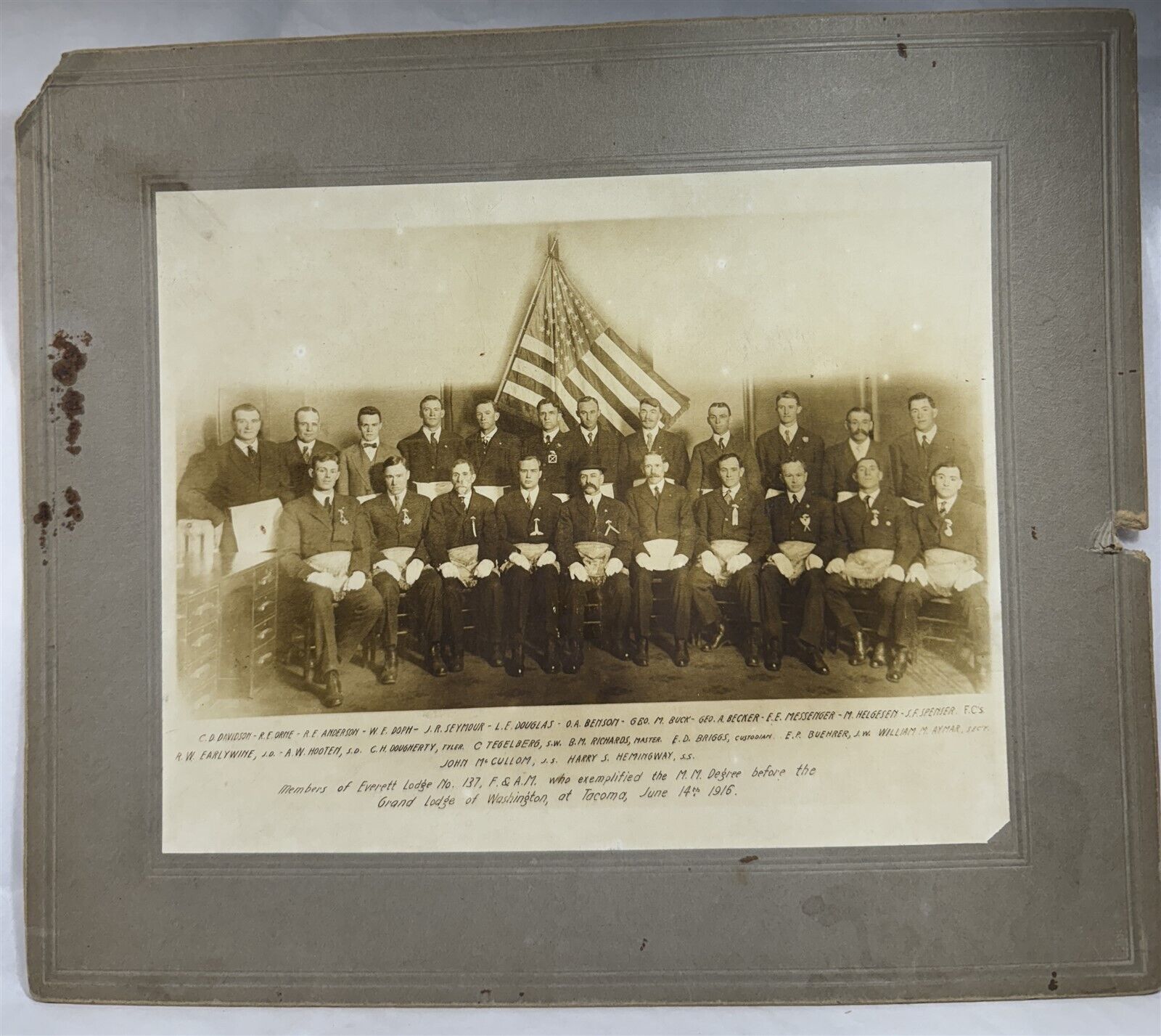 Antique 1916 Masonic Cabinet Photograph F. &. A.M. Everett Lodge #137 Tacoma WA