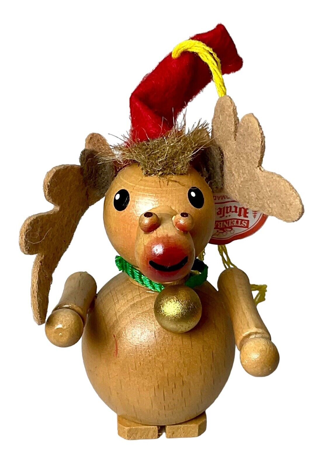 Vintage Steinbach Moose Reindeer With Santa Hat Wooden Ornament Germany