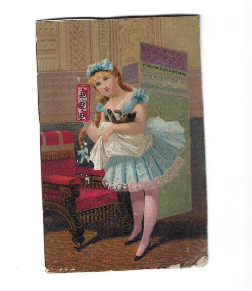 c.1880s Burdock Blood Bitters Cute Girl Kitty Buffalo NY Victorian Trade Card