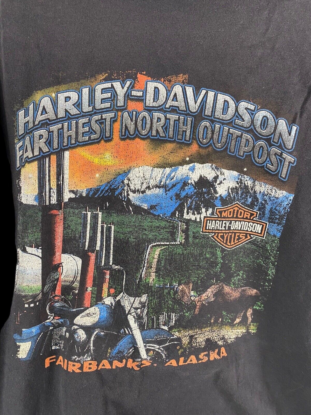 Harley Davidson T Shirt Size XL Mens Fairbanks Alaska Hanes Beefy T Vintage