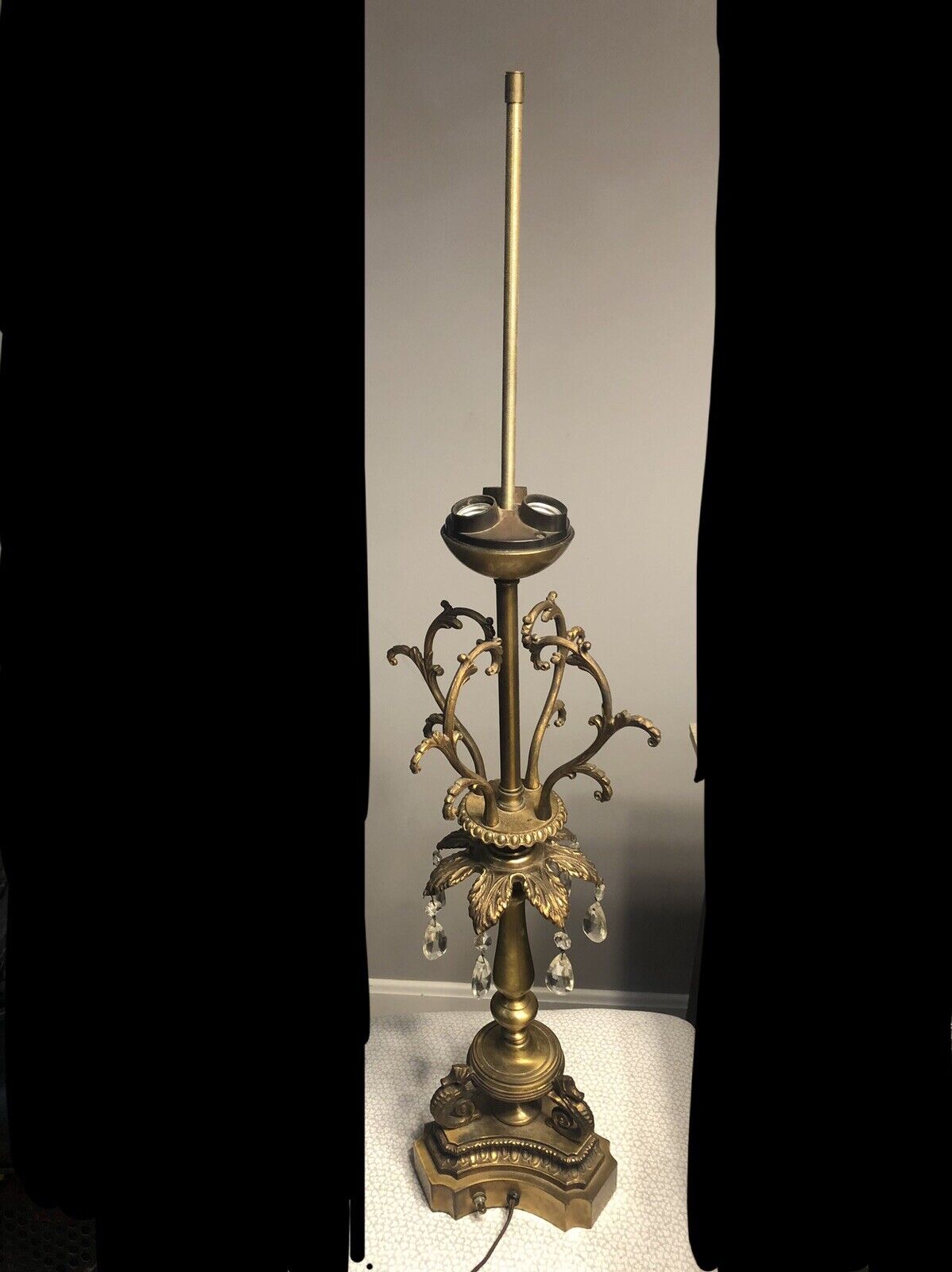 Brass Lamp Seahorse Three Bulb Socket 39” Total Height 24” To Light Socket