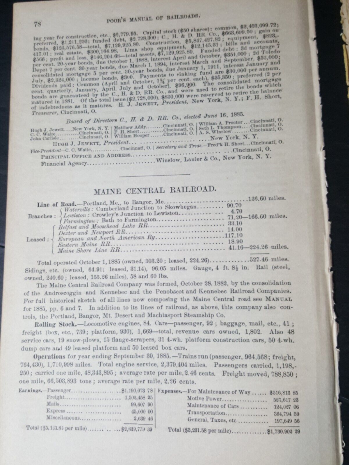 1886 original train report MAINE CENTRAL RAILROAD Waterville Lewiston Bath 