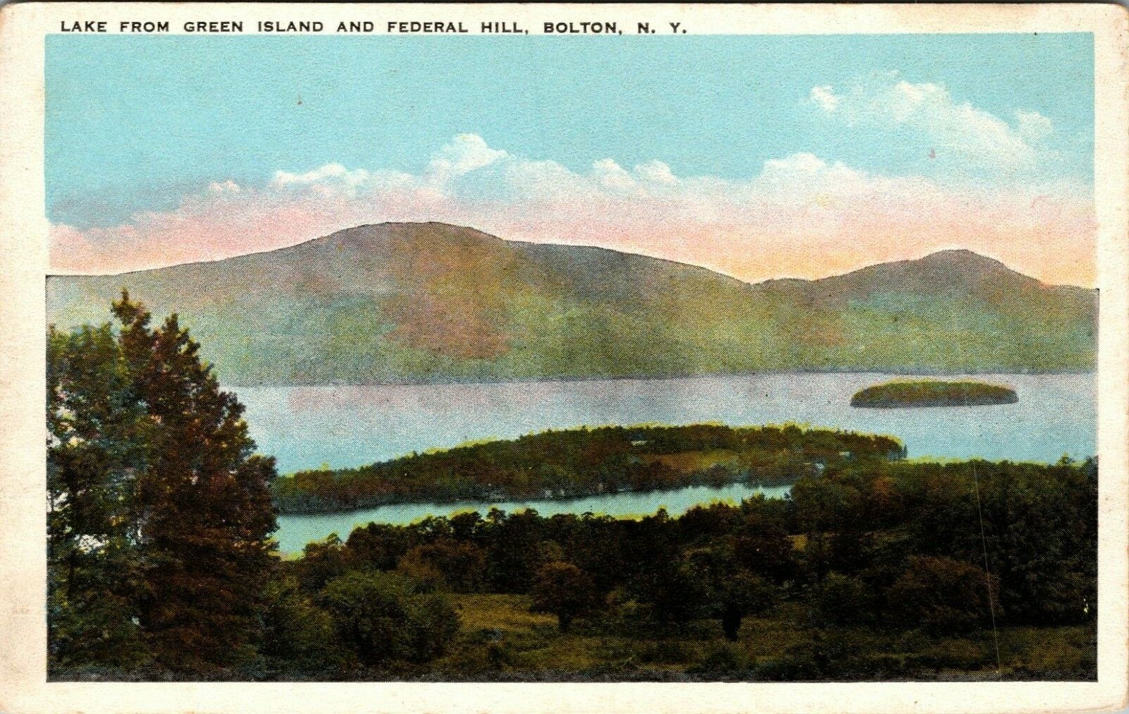 Bolton New York NY Lake From Green Island & Federal Hill Vintage Postcard