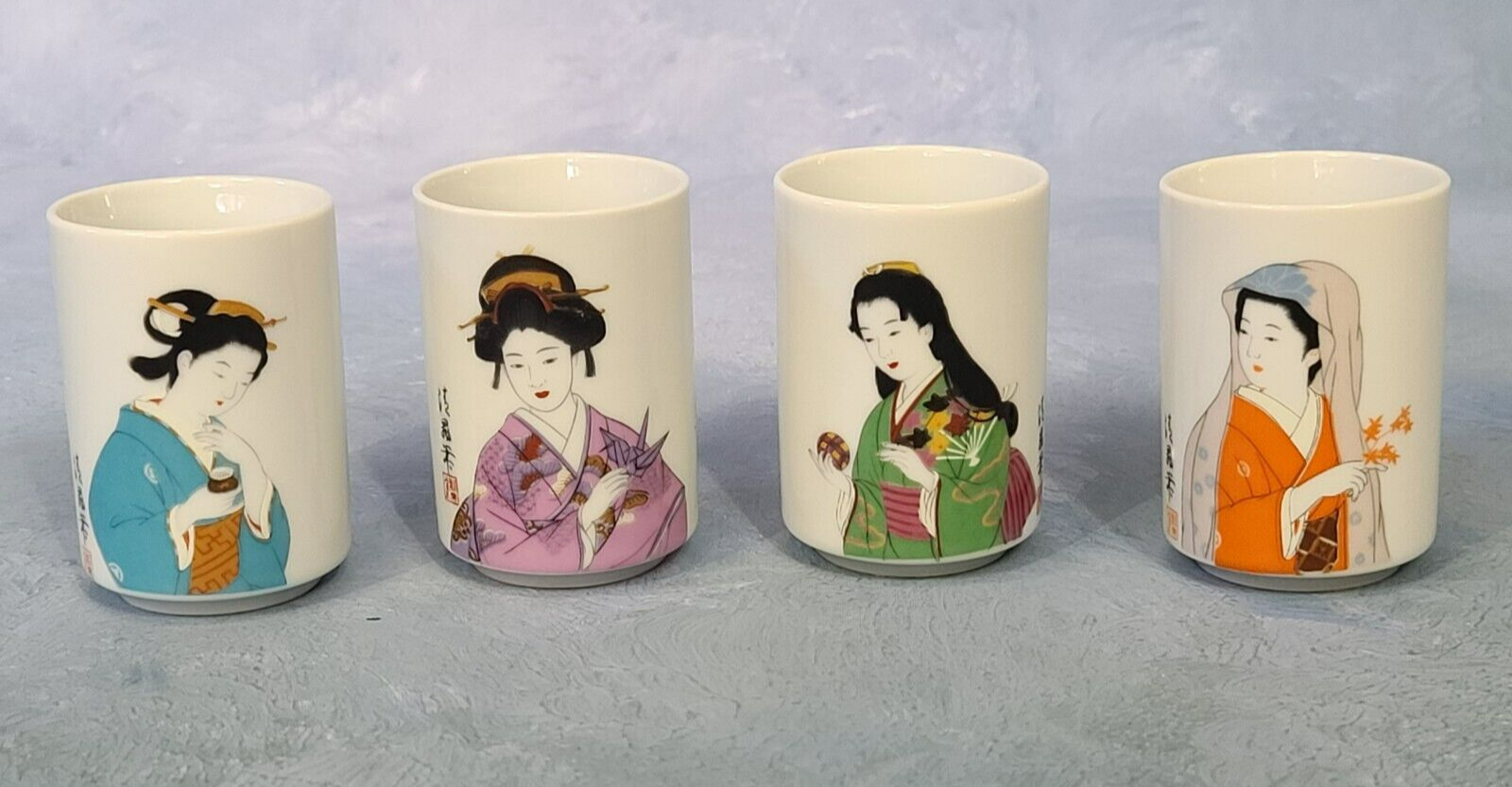 Yamayo Ceramic Sake Cup Geisha Japan Set of 4 PC