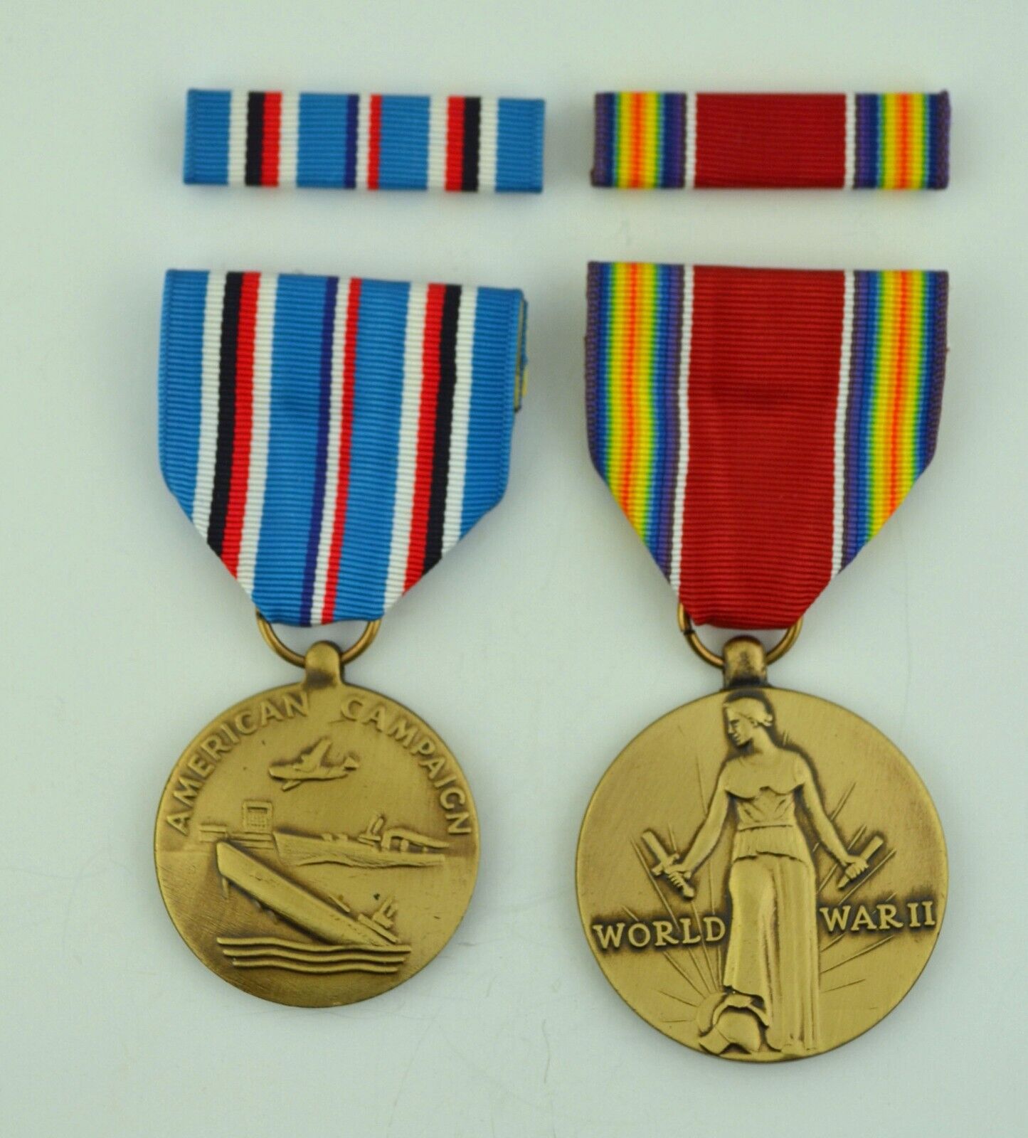2 WWII Medals & Ribbons - American Theater & WW2 Victory - Regulation Full Size