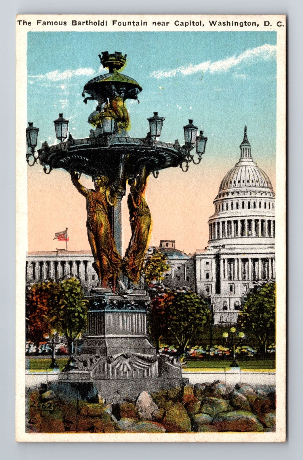 Washington DC, Bartholdi Fountain, Capitol Bldg., Vintage Postcard