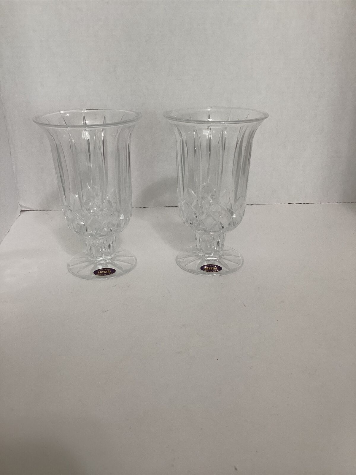 St. George Crystal Hurricanes 24% Crystal Made In USA Tapered Candle Holders