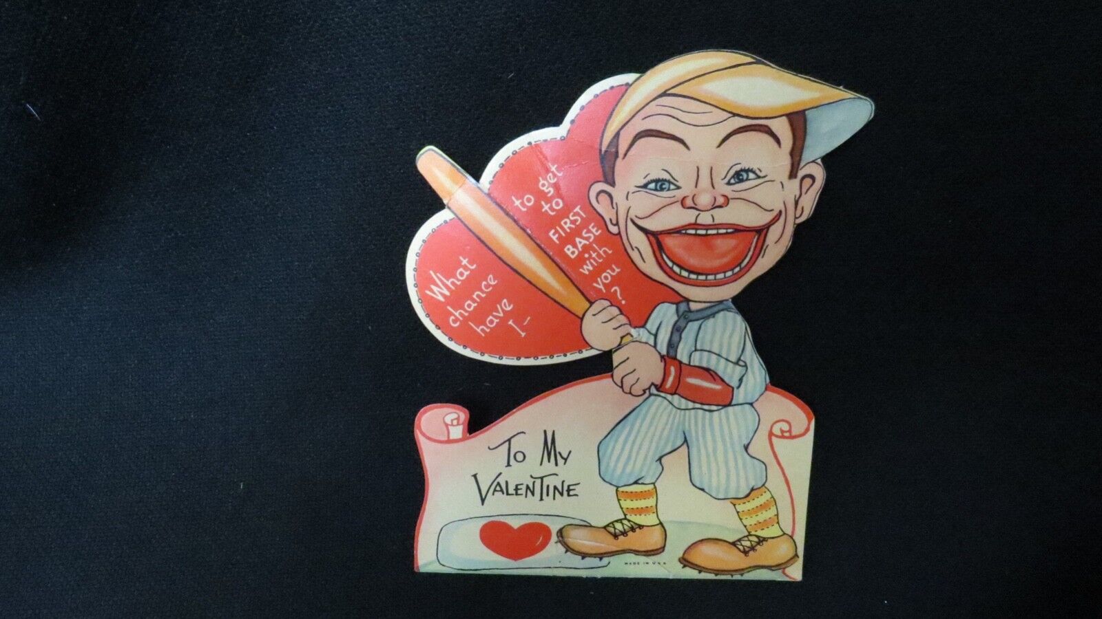 Vintage BABE Ruth Caricature Valentine Card c. 1940s