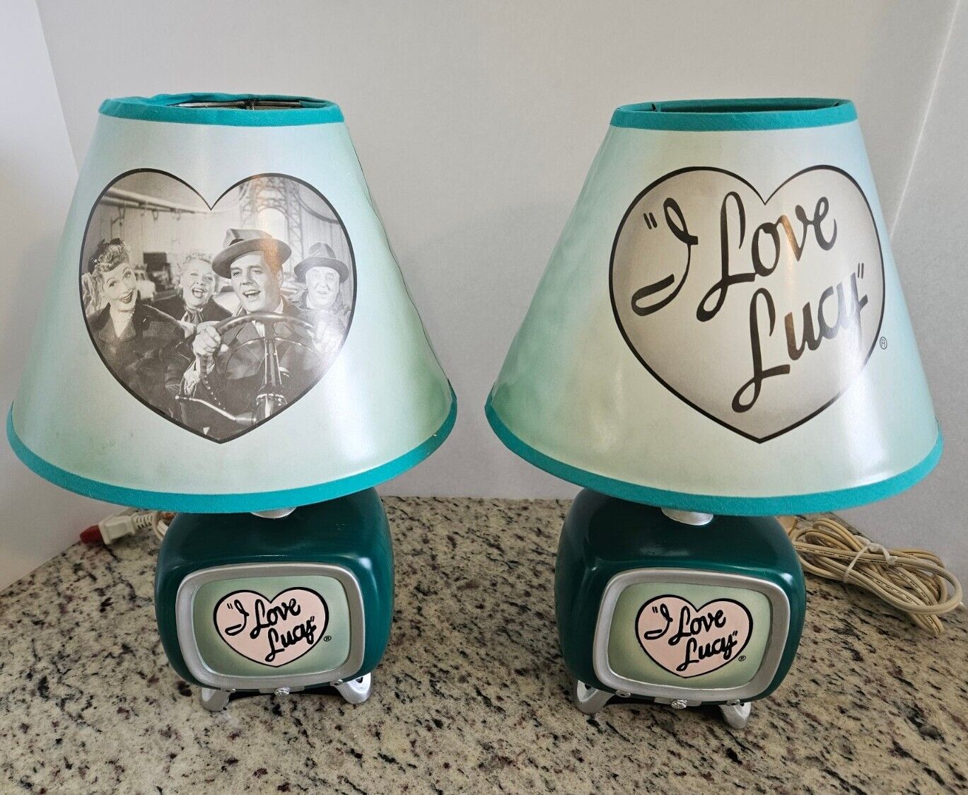 2 Vintage I Love Lucy Television Lamp w/Shade WORKING