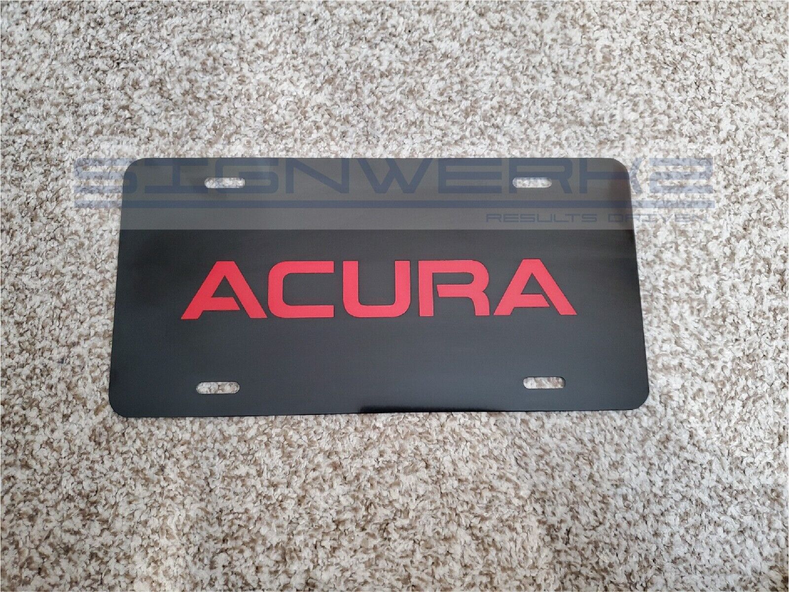 Acura metal plate red logo novelty vanity black plate