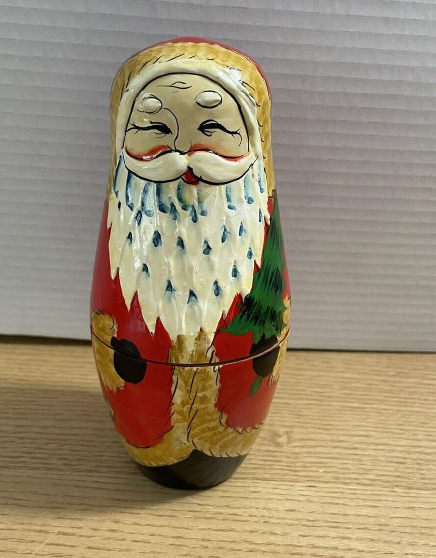 Vintage Six Pc Russian Nesting Matryoshka Dolls Santa Claus Hand Painted Texture