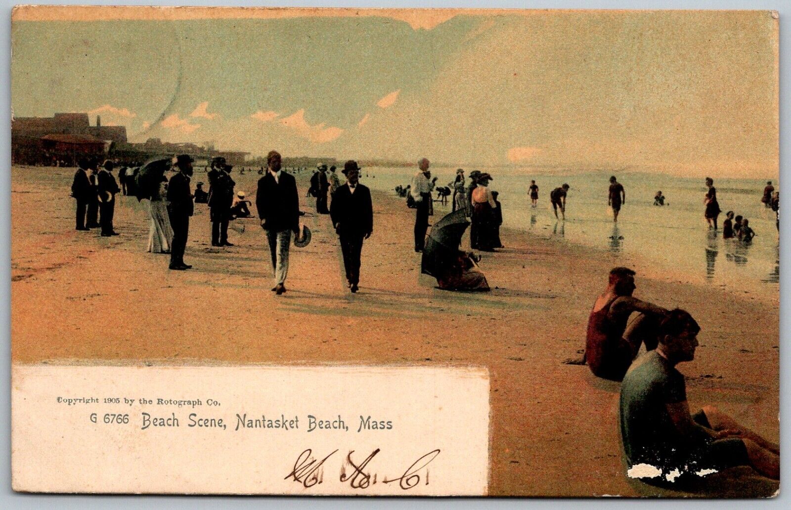 Nantasket Beach Massachusetts 1907 Postcard Beach Scene Ocean Bathers