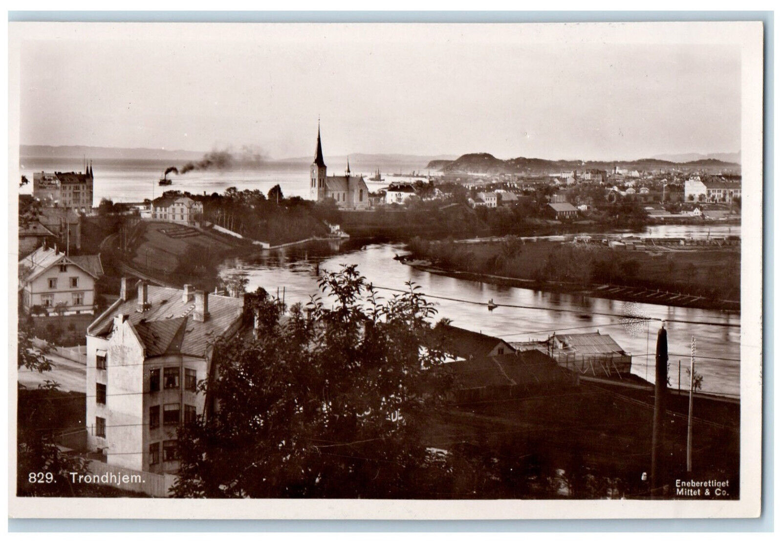 c1940's Steamboat Buildings View Trondheim Norway RPPC Photo Postcard