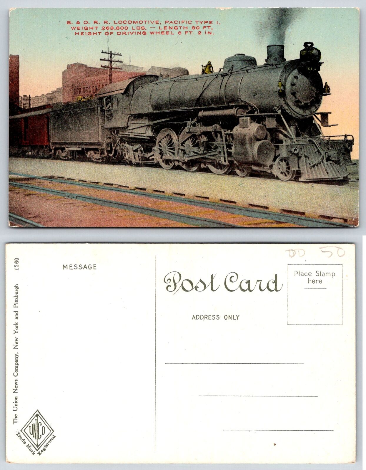 B & O R R LOCOMOTIVE PACIFIC TYPE I Postcard j946