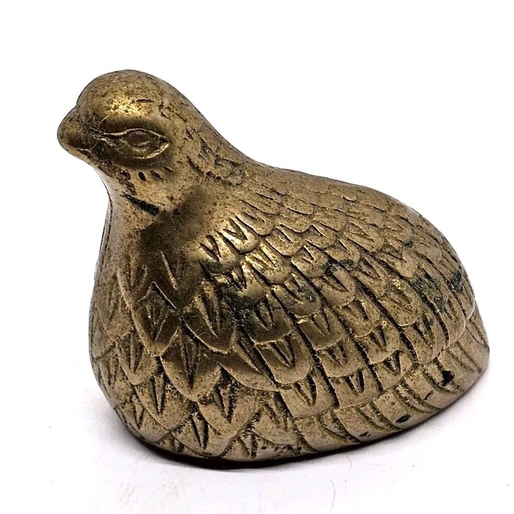 Vintage Brass Quail Figurine Paper Weight 2 in 3.8 oz Patina Taiwan Wal-Mart 
