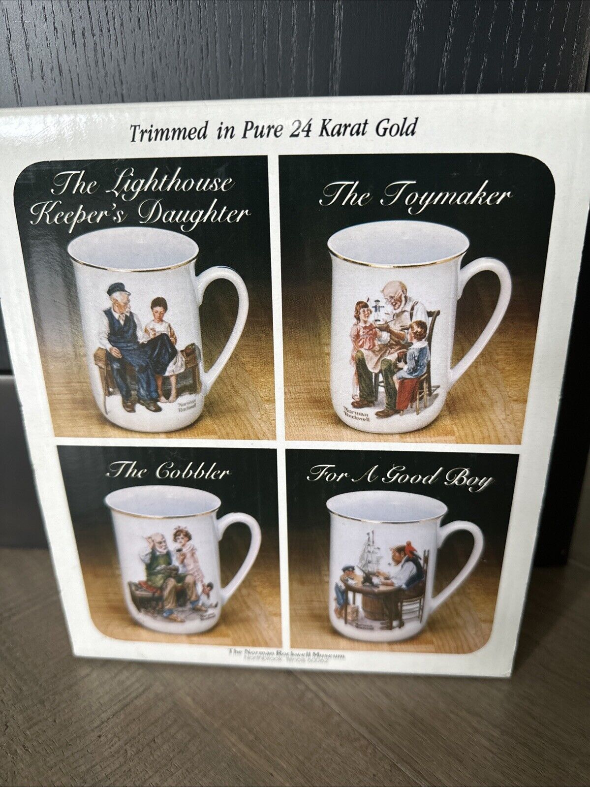 1982 Norman Rockwell Museum Coffee Mugs Cups White/Gold Trim Set of 4. New