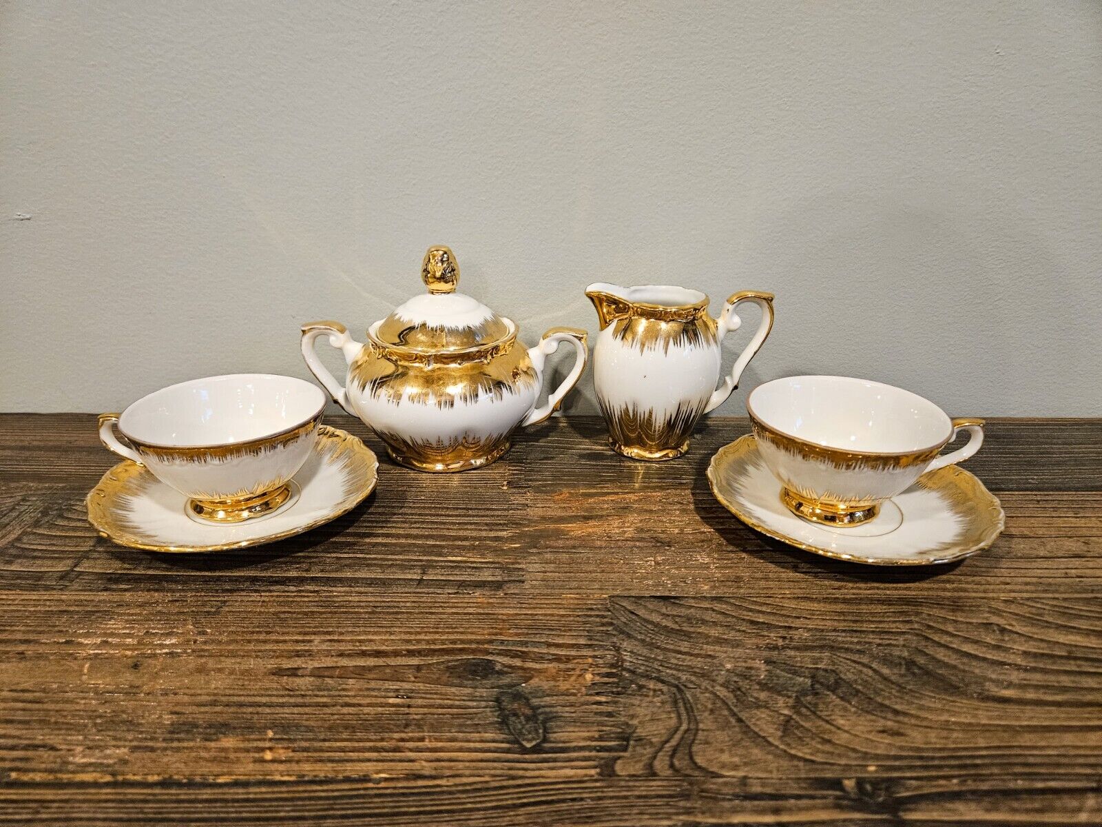 Antique Crown Bavaria 24k Gold Tea Set Cups Saucers Cream And Sugar