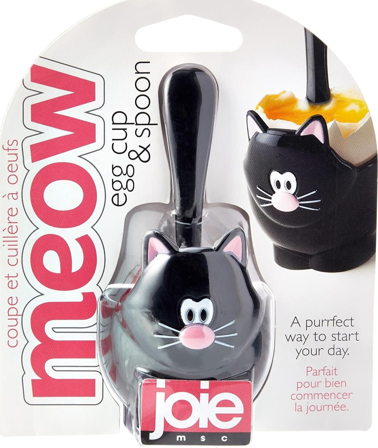 Joie MSC Meow Cat Egg Cup & Spoon NEW Hard Plastic Black 2016