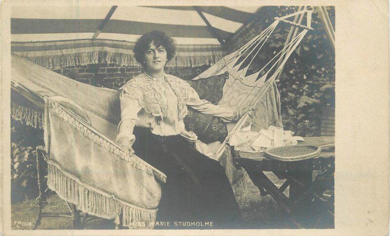 C-1910 Stage Actress Hammock Miss Marie Studholme RPPC Photo Postcard 22-7649