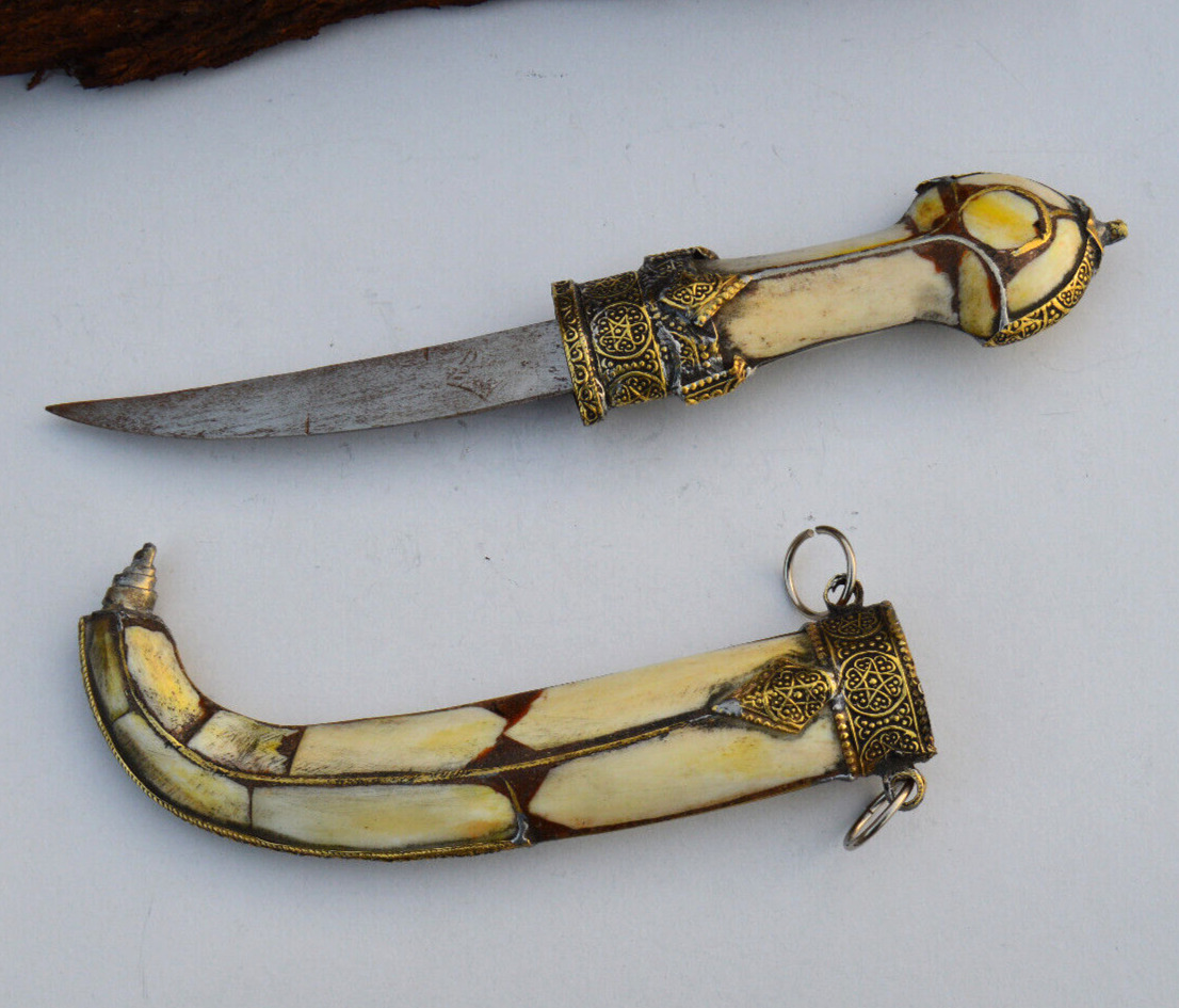 Antique Vintage Handmade Moroccan Dagger Knife Bone&Bronze islamic Arabic Sword