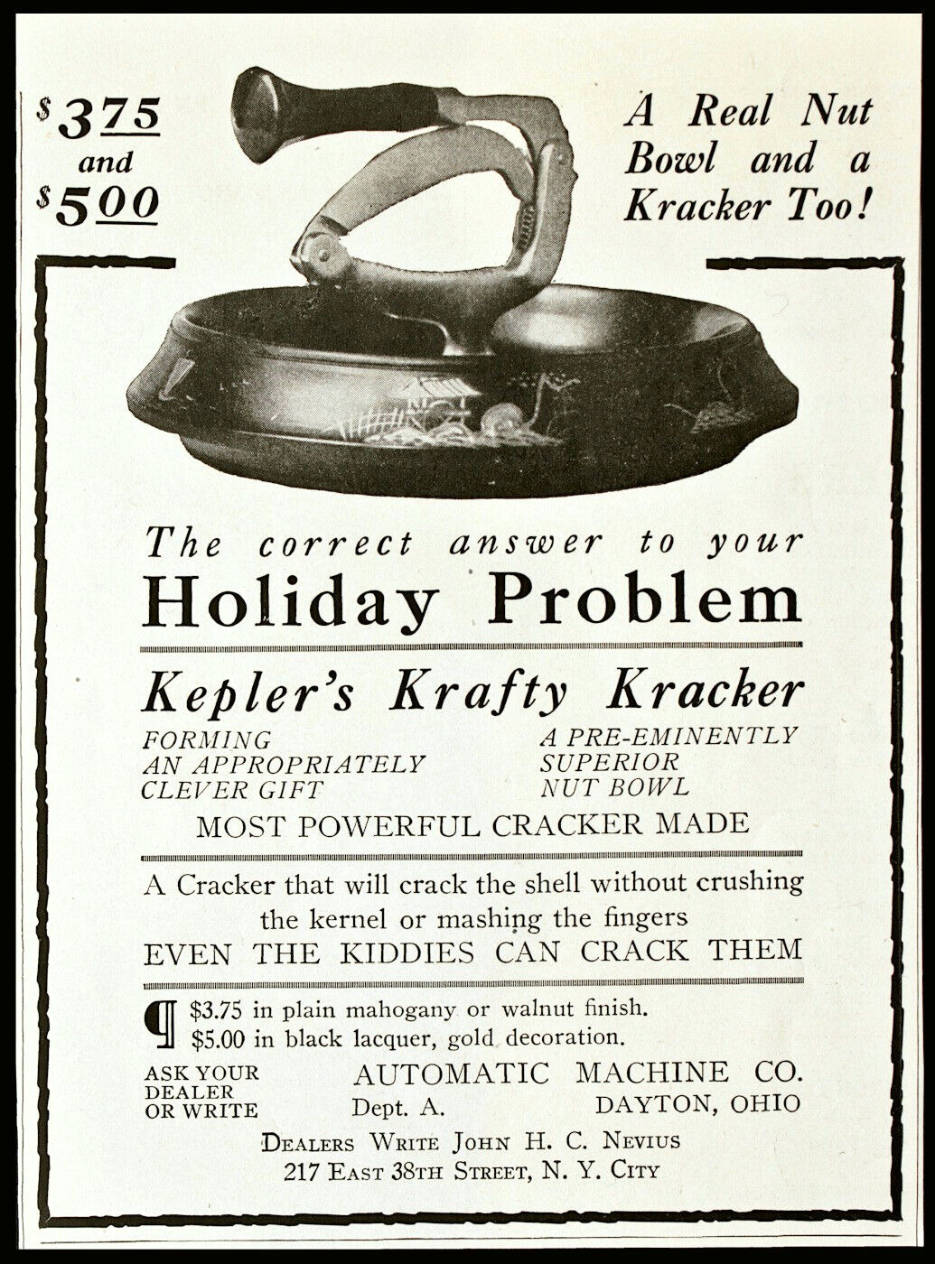 Antique 1917 Kepler\'s Krafty Kracker Early Nut Bowl & Cracker Orig Vtg PRINT AD