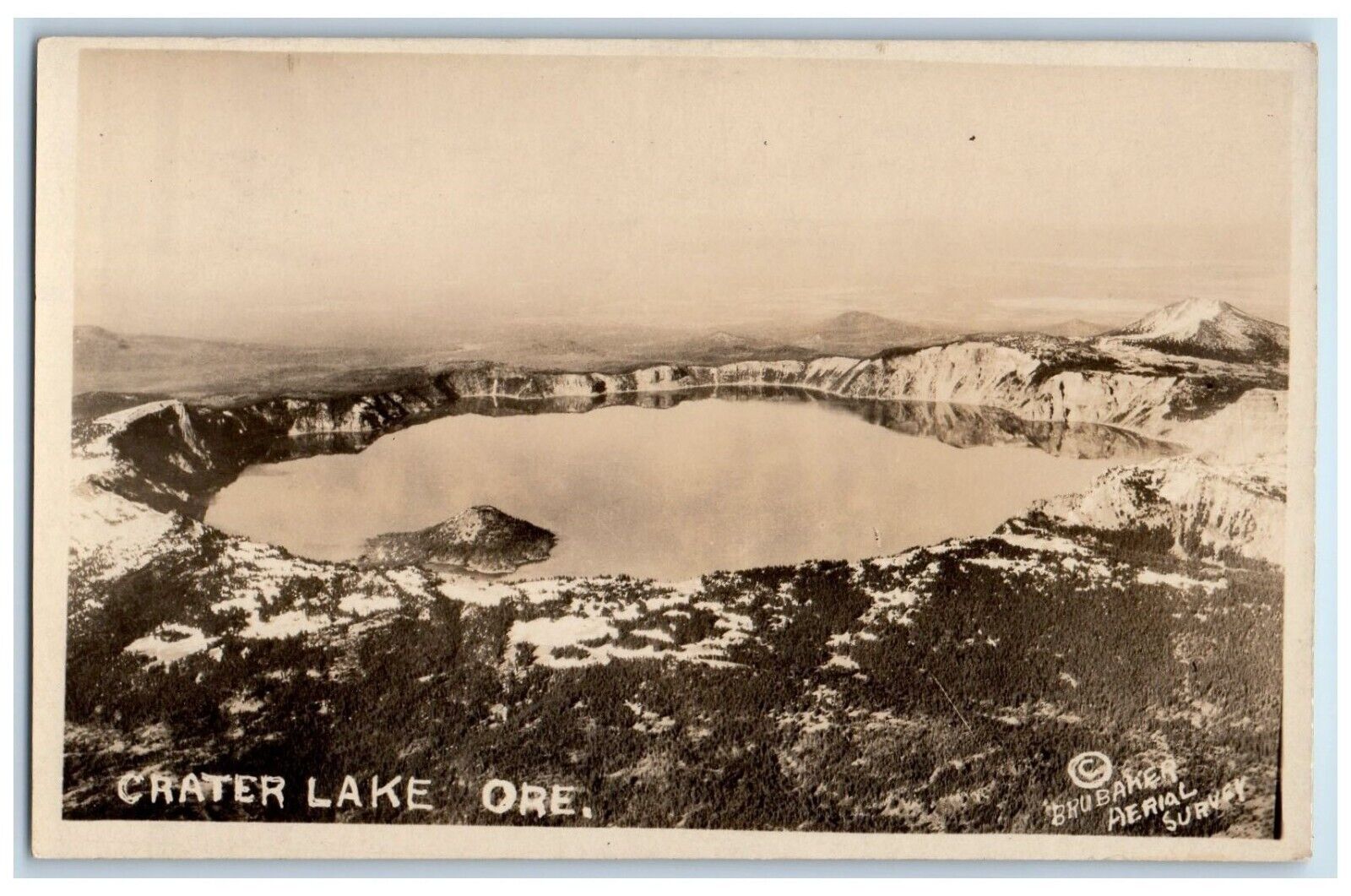 c1940s View Of Crater Lake Oregon OR, Brubaker Aerial Survey RPPC Photo Postcard