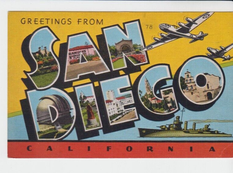 Postcard CA San Diego California Large Letter Greetings c.1940 G19